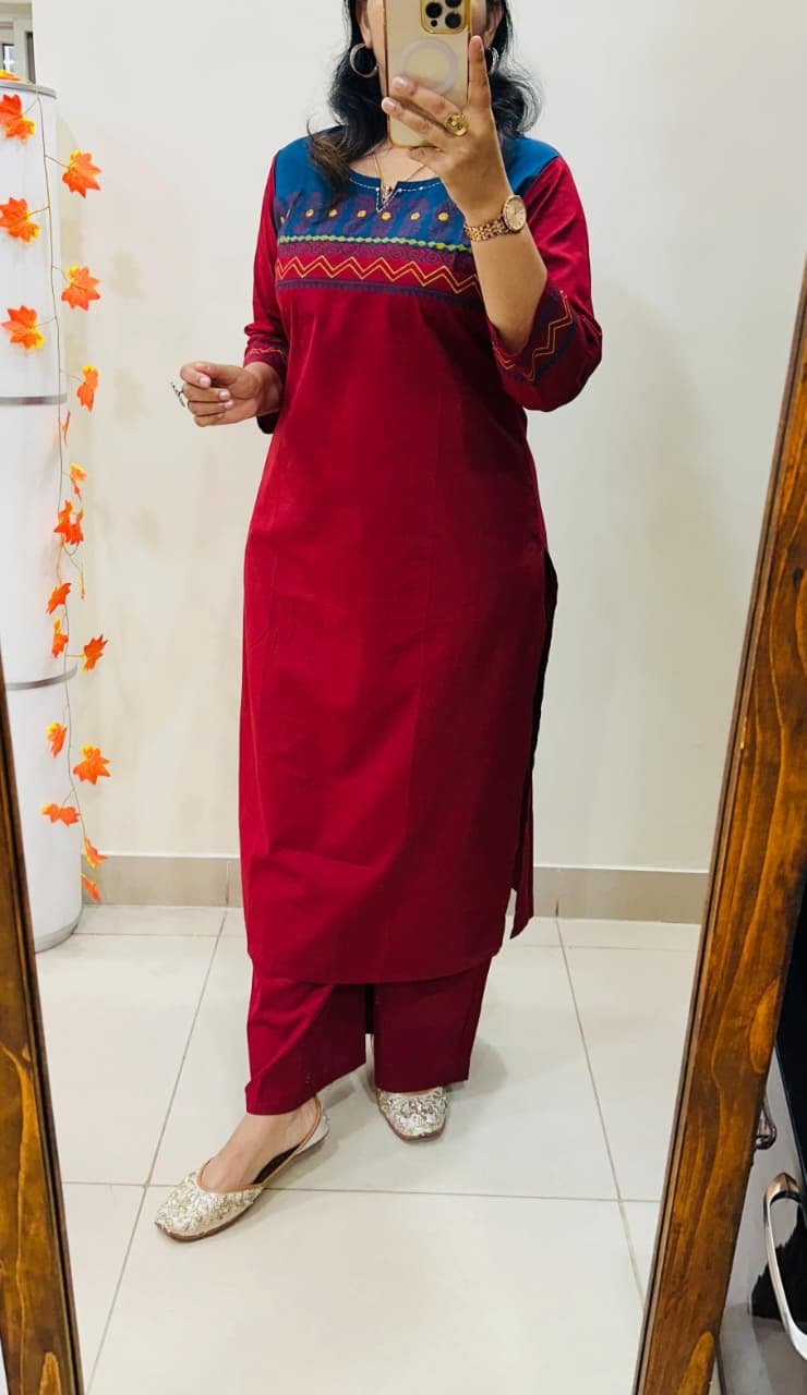 Block Print Cotton Kurti Palazzo Set